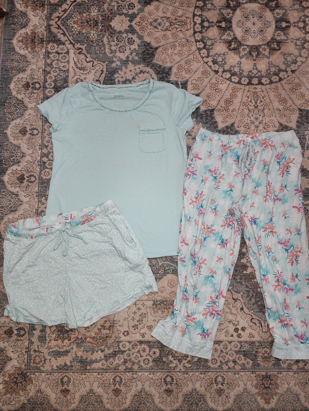 Midnight by Carole Hochman Mint Floral 3-Piece Pajama Set